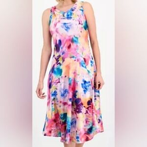 Signature by Robbie Bee Cowl Neck Watercolor Dress Size 8